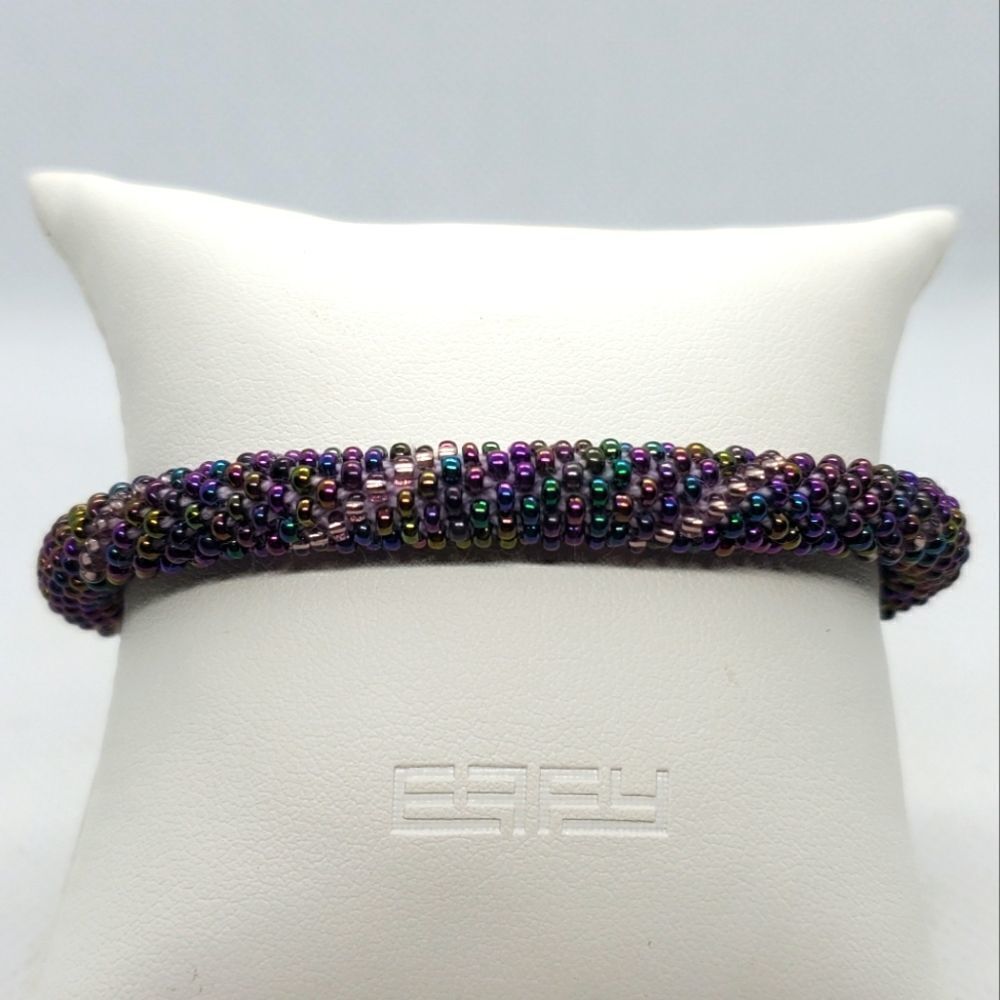NWT 3 Strands Purple & Iridescent Beaded Bracelet